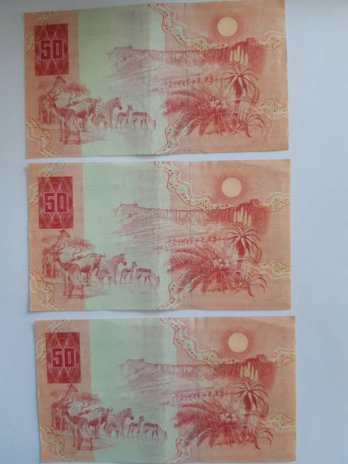 Set of 3 UNC  R50 Gerhard De Kock South African Banknotes in sequence